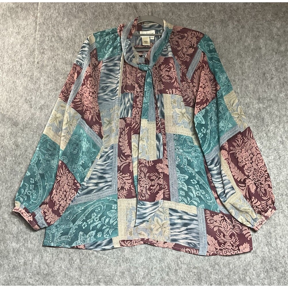 Coldwater Creek Blouse Womens Large Geometric Patchwork Lightweight Sheer Top